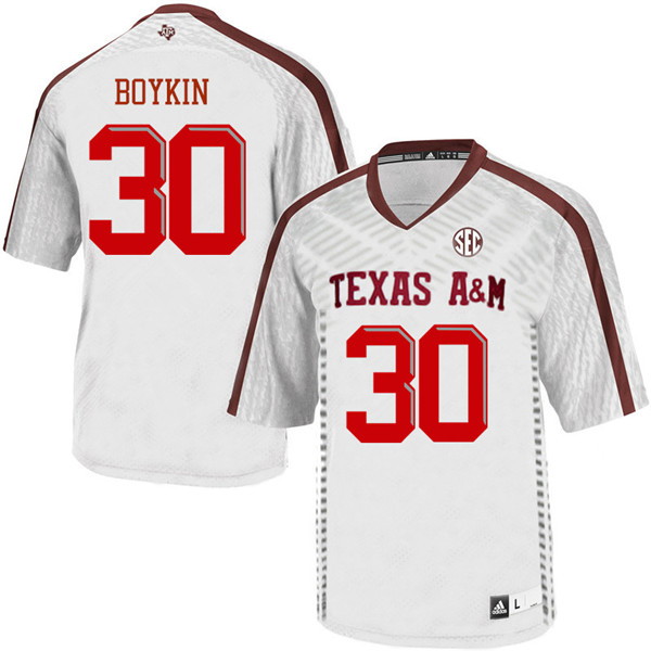 Men #30 Andrew Boykin Texas Aggies College Football Jerseys Sale-White